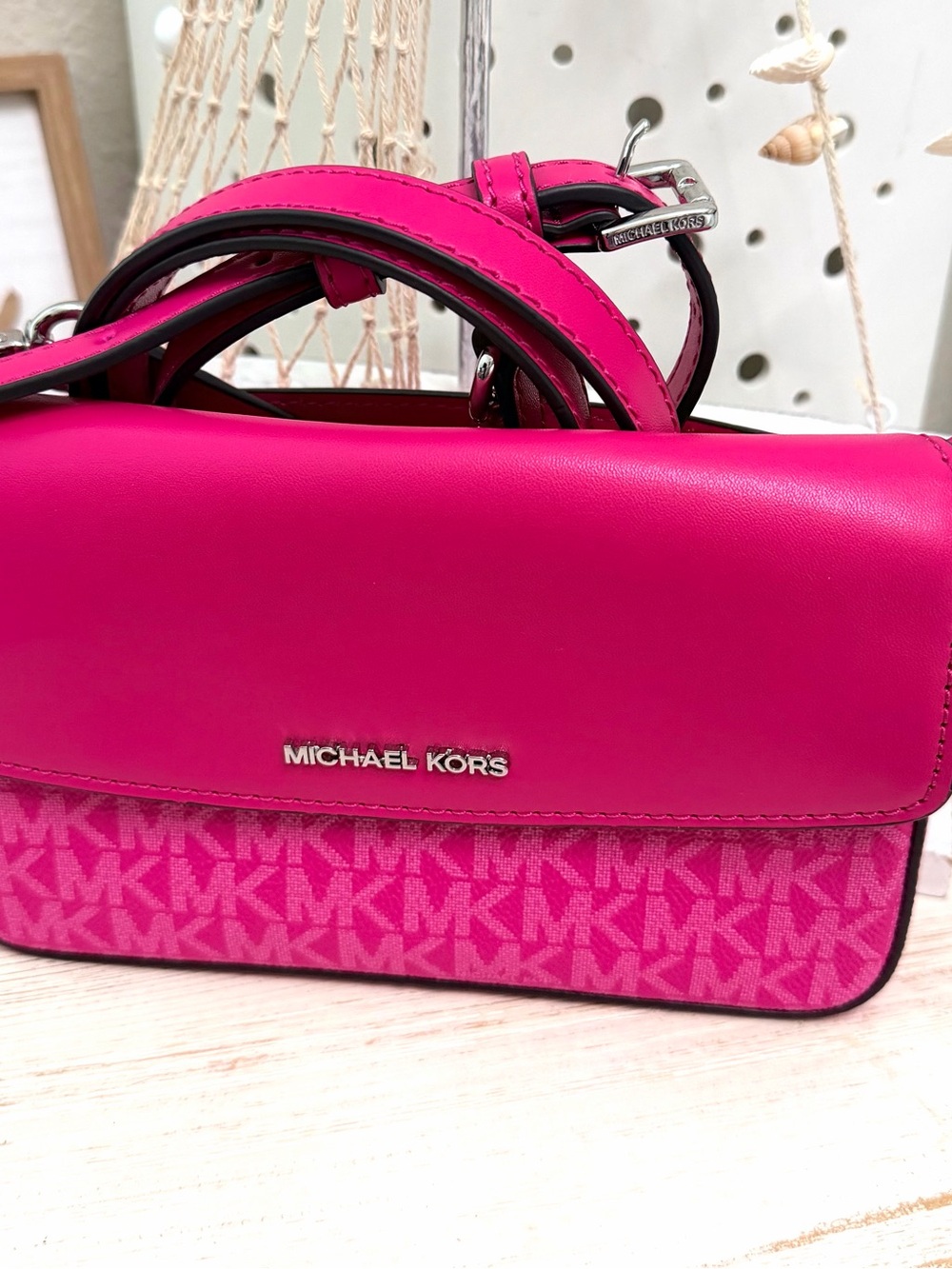 Michael Kors Bright Pink MK Logo Crossbody Bag - Picture 5 of 7